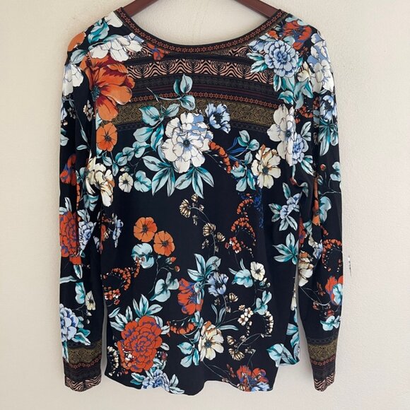 JOHNNY WAS Golden Spring Floral Print Long Sleeve Tee: NWOT! MEDIUM; P2P is 21" - Picture 4 of 10